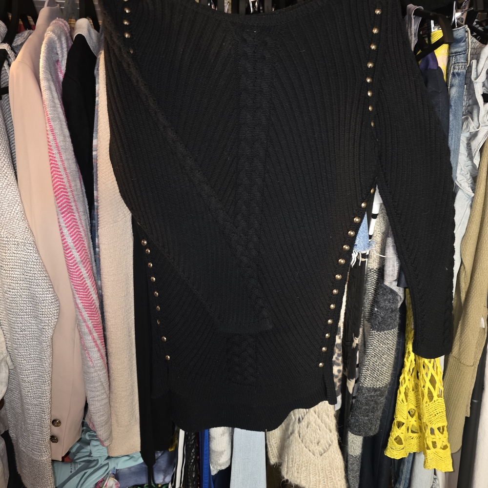 ABS Allen Schwartz Black Thisk Ribbed Kinda Of Noatnexk Collar with Gold Studs